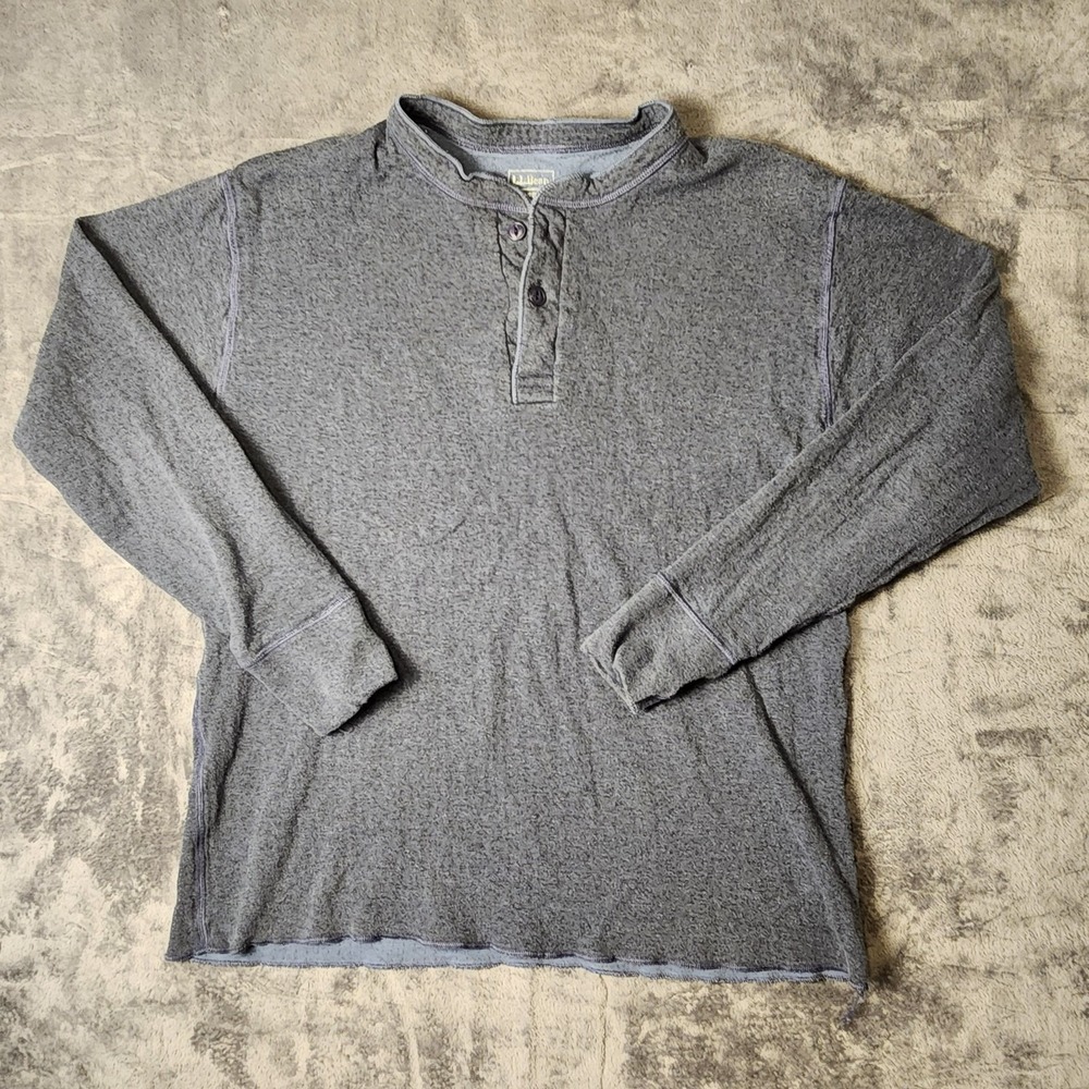 L.L. Bean River Driver Shirt Mens Large Two Layer Wool Blend Henley Gray Canada